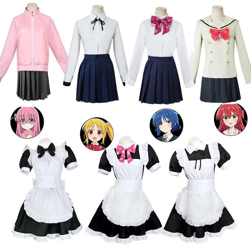 

Anime Bocchi The Rock Cosplay Costume Gotoh Hitori Jk Skirt Maid Dress School Uniform Hoodie Wig Pink Halloween Christmas Gift