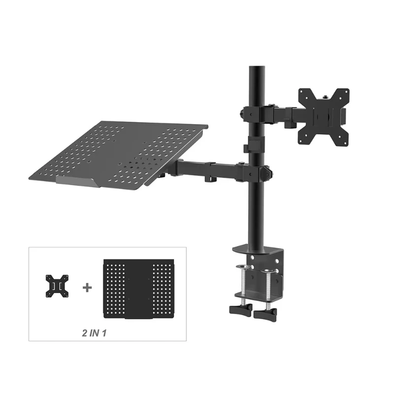 

Laptop Mounting Arm for Dual Monitor Stand, Laptop Tray with Dual Monitor Support, Cold Rolled Steel, Black, Max VESA 100x100mm