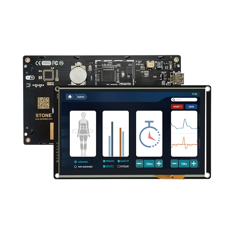 Monitor esperto industrial do painel de controle, módulos de TFT LCD HMI, 7 ", projeto do GUI, RS232, 422, 485, TTL, relação do USB, Modbus