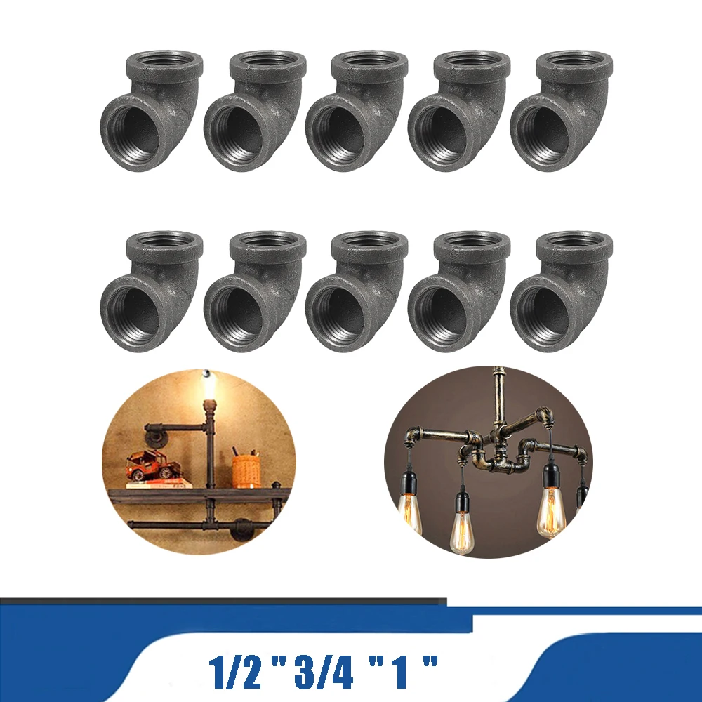 

10 Pcs Elbow 90 Degree Angled 1/2 " 3/4 " 1 " Threaded Iron Pipe Fitting Malleable Cast Iron For BSP threaded pipe Accessories