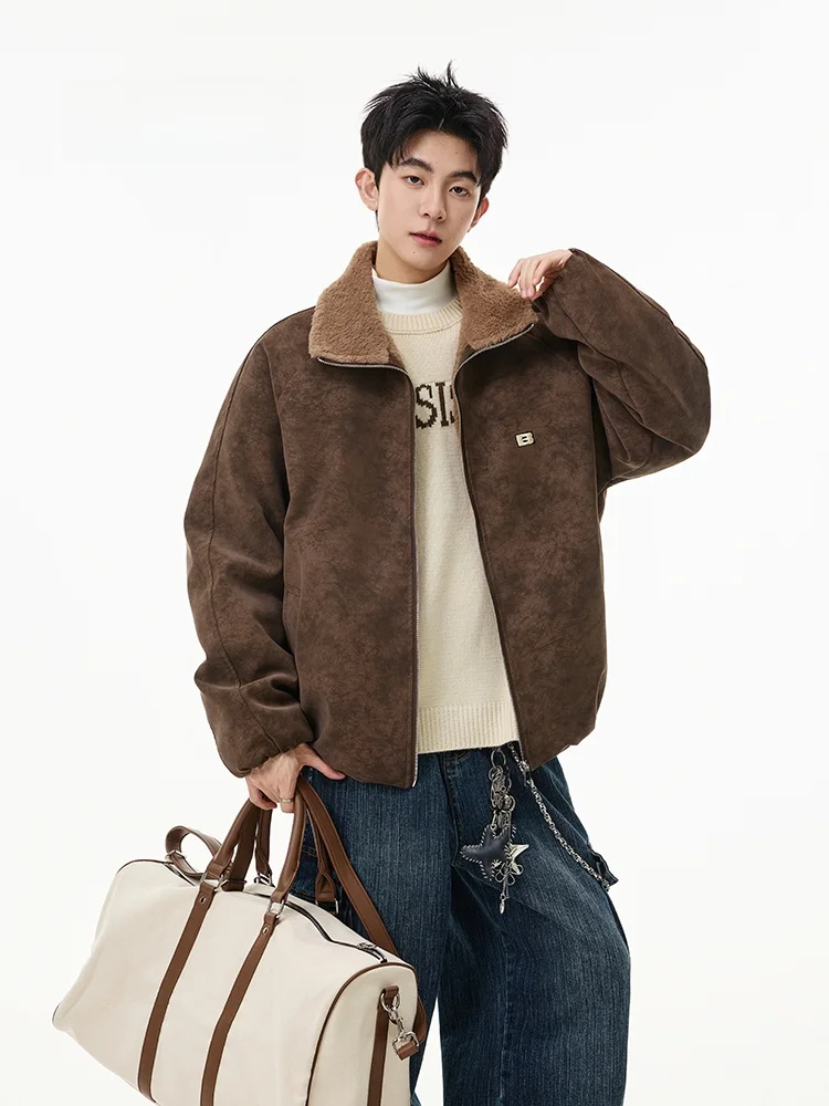 

American Sle Fluffy Collar Flight Jaet Cotton Workwear Men's Winter Thiened Fce Tee-Proofing Cotton Coat Outerwear