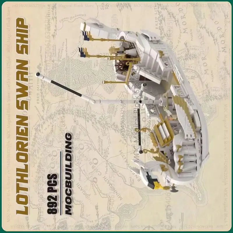 

Фильм Scense Lothlориенти MOC Лебединый корабль Строительные блоки DIY Сборка Технология Кирпичи Модель замка Коллекция игрушек Рождественские подарки