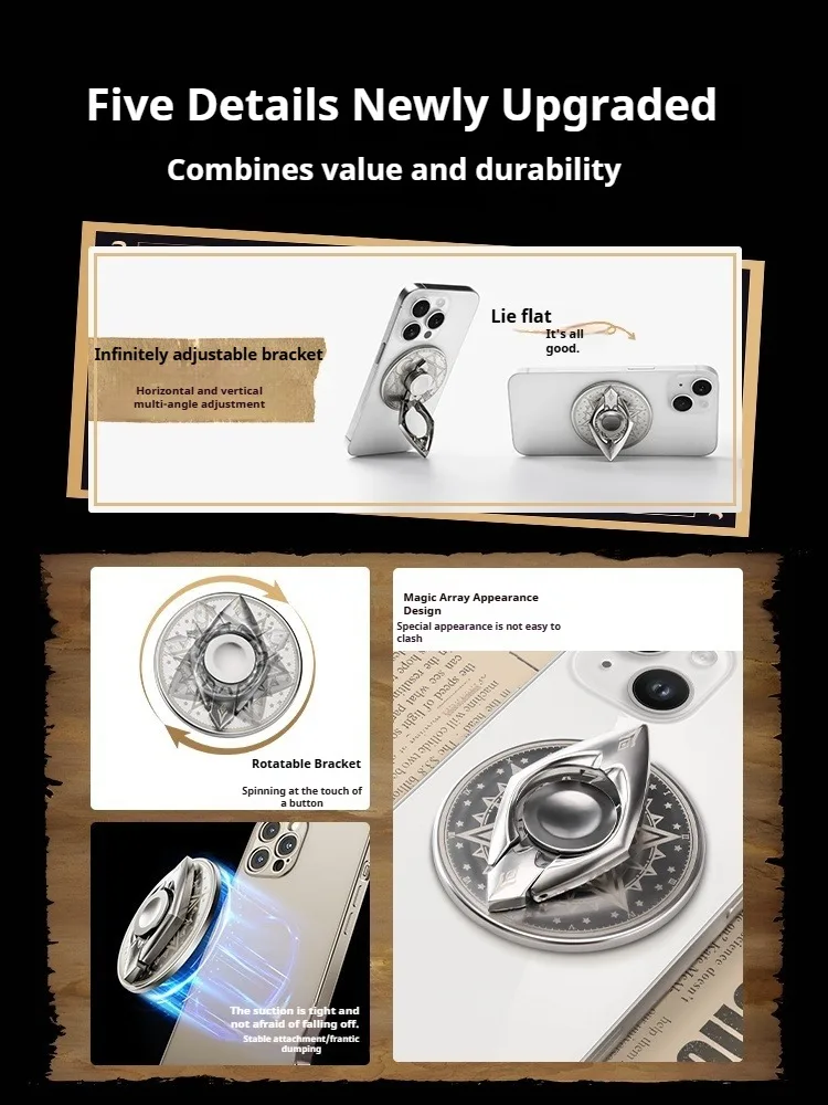 حامل هاتف مغناطيسي معدني من إياري، حامل جيروسكوبي سحري مبهر ببصمة الإصبع مع 360 درجة ° حامل حلقة الإصبع الدوار لملحقات iPhone