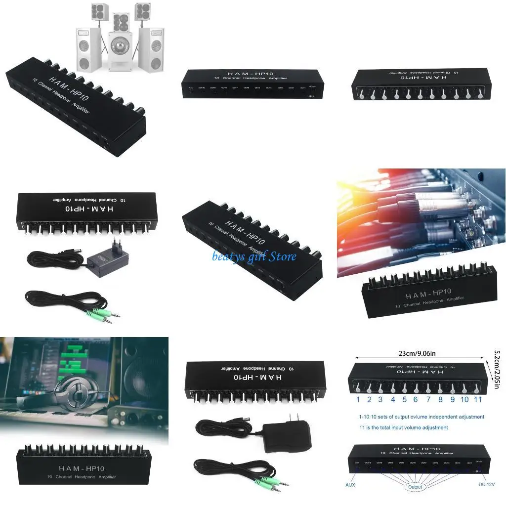 

C7AB HP10 10 Port 10CH Headphone Amplifier with 3.5mm Stereo Input/Output Interfaces