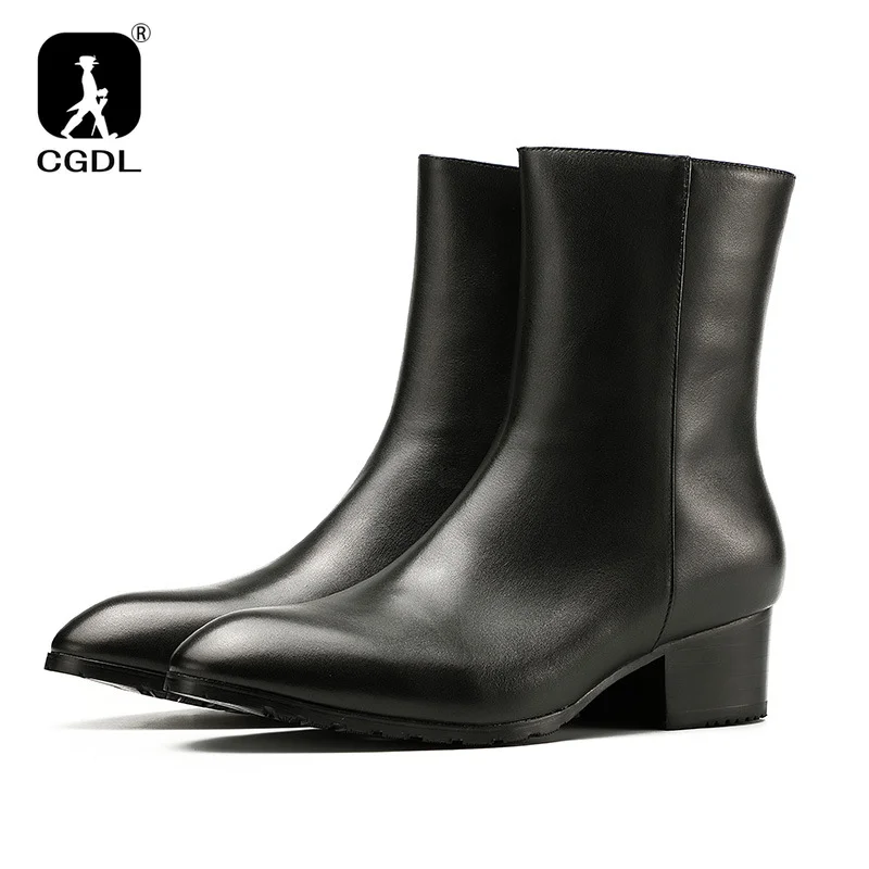 

2024 Autumn Winter Chelsea Ankle Boots Men Business Office Work Increase Height Boots Pointed Toe Genuine Leather Boots