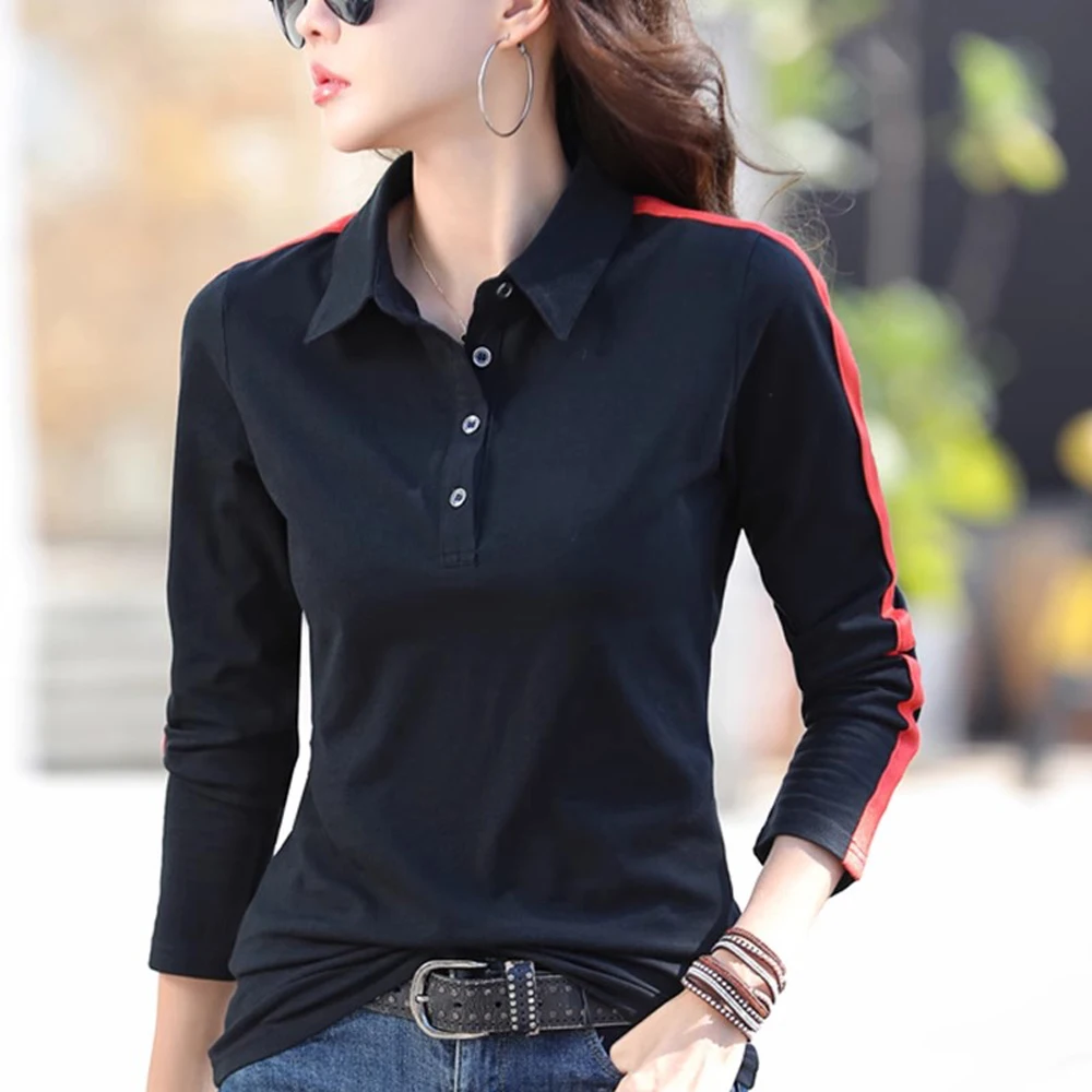 European Station Long sleeved T-shirt Women\'s Summer New Fashion Light Luxury Pure Cotton Polo Neck Casual Large Size Loose Top