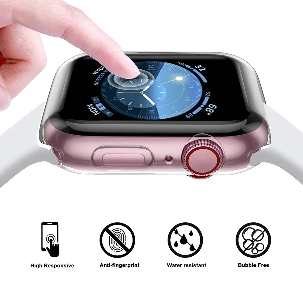 حافظة سيليكون من البولي يورثان الحراري للساعة ، غطاء شفاف وسوار ، سوار لسلسلة iWatch 8 و 9 و 7 و 6 و 5 و 4 ، SE ، 44 ، 40 ، 45 Apple ، 41 ، 38 من من من من ، 42