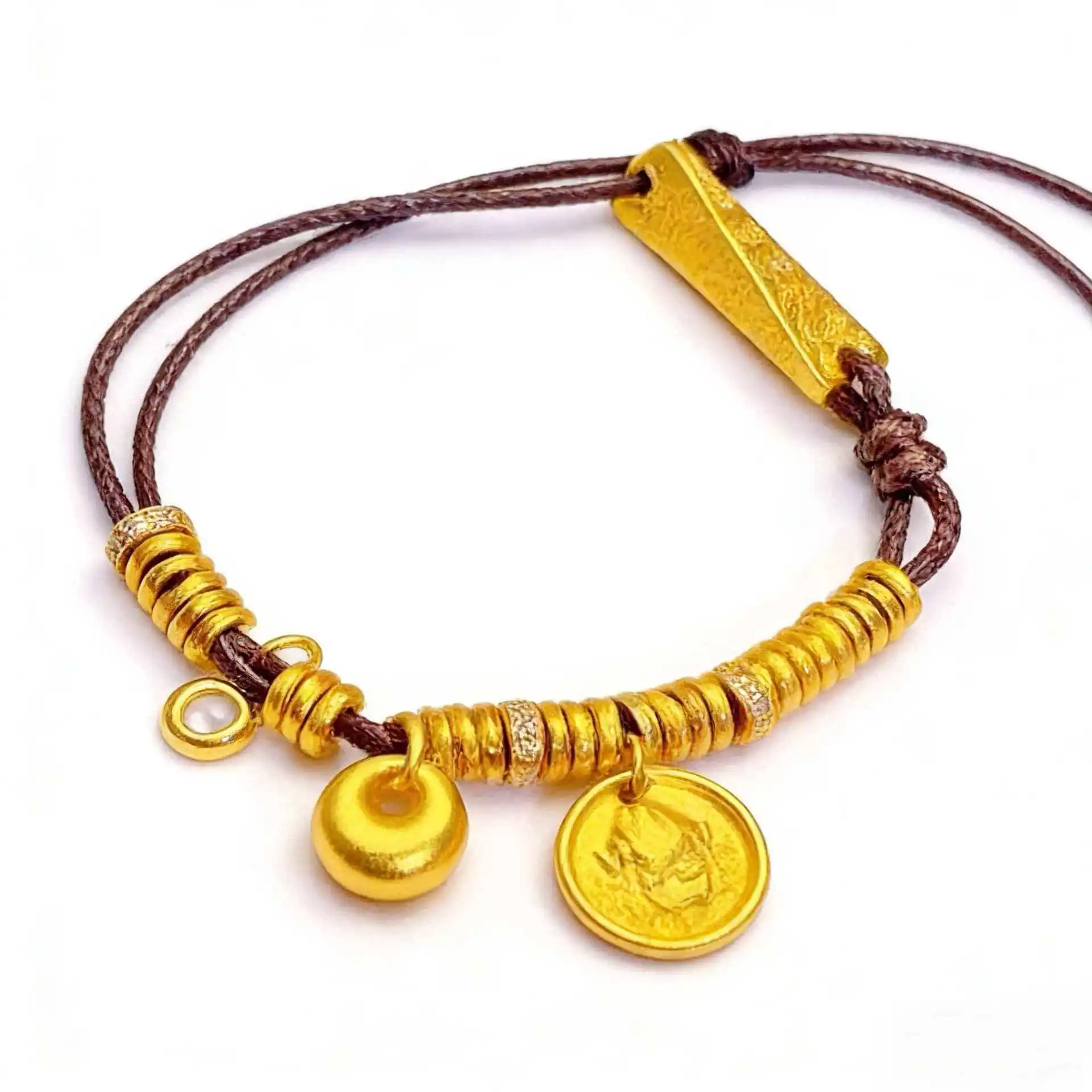 

Little Fat Fu Lucky Words Coin Bracelet Women 24K Gold AU999 - Traditional Lucky Words, Good Meaning