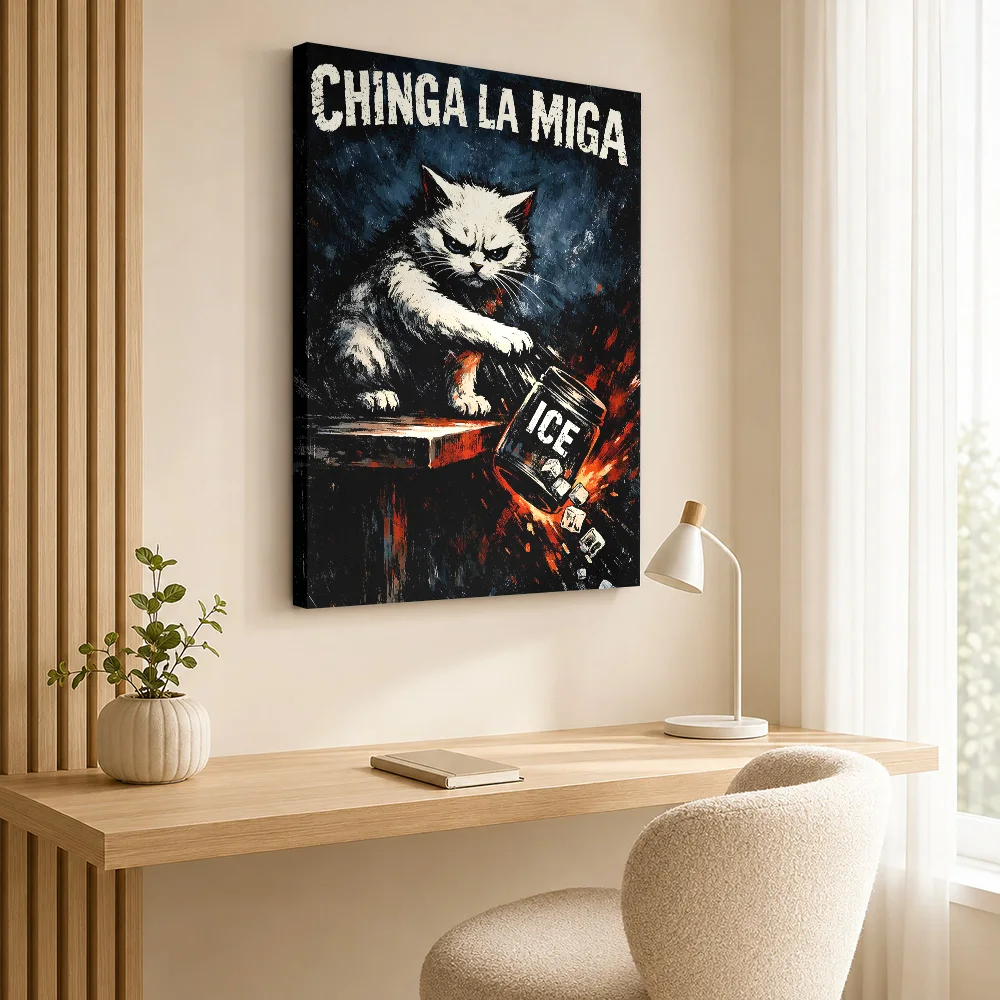 Angry Cat with Ice Jar Canvas Print Poster Customized Funny Animal Wall Art for Kids Room Decor Collectible Ready to Hang Gift