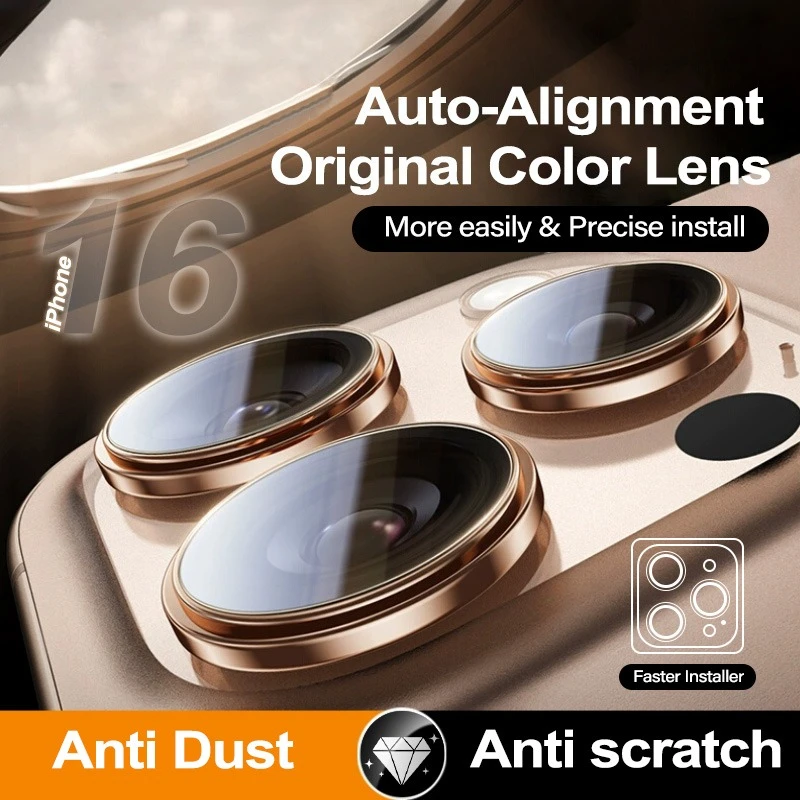 

Tempered Glass Camera Lens Protector with Installer Kit For iPhone 16 15 14 13 12 Pro Max 16plus For iPhone 16 Pro Max Lens Film