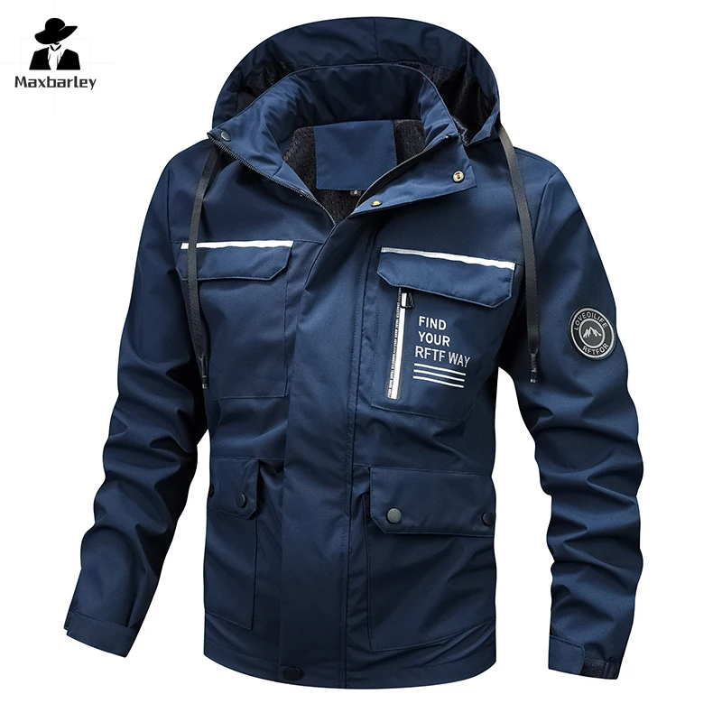 Outdoor wasserdichte Wind jacke Herren Herbst lässig Multifunktion tasche Kapuzen mantel Klettern Bergsteigen Box Arbeits jacke