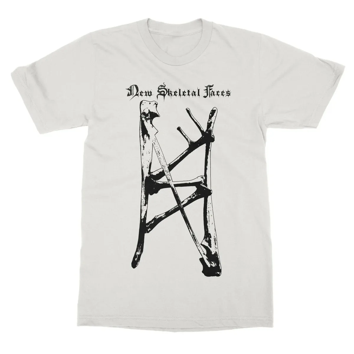 Bone Assembled Rune Symbol Gothic Band Text Graphic Print Unisex T‑shirt, New Skeletal Faces Metal Band Fan Daily Casual Top