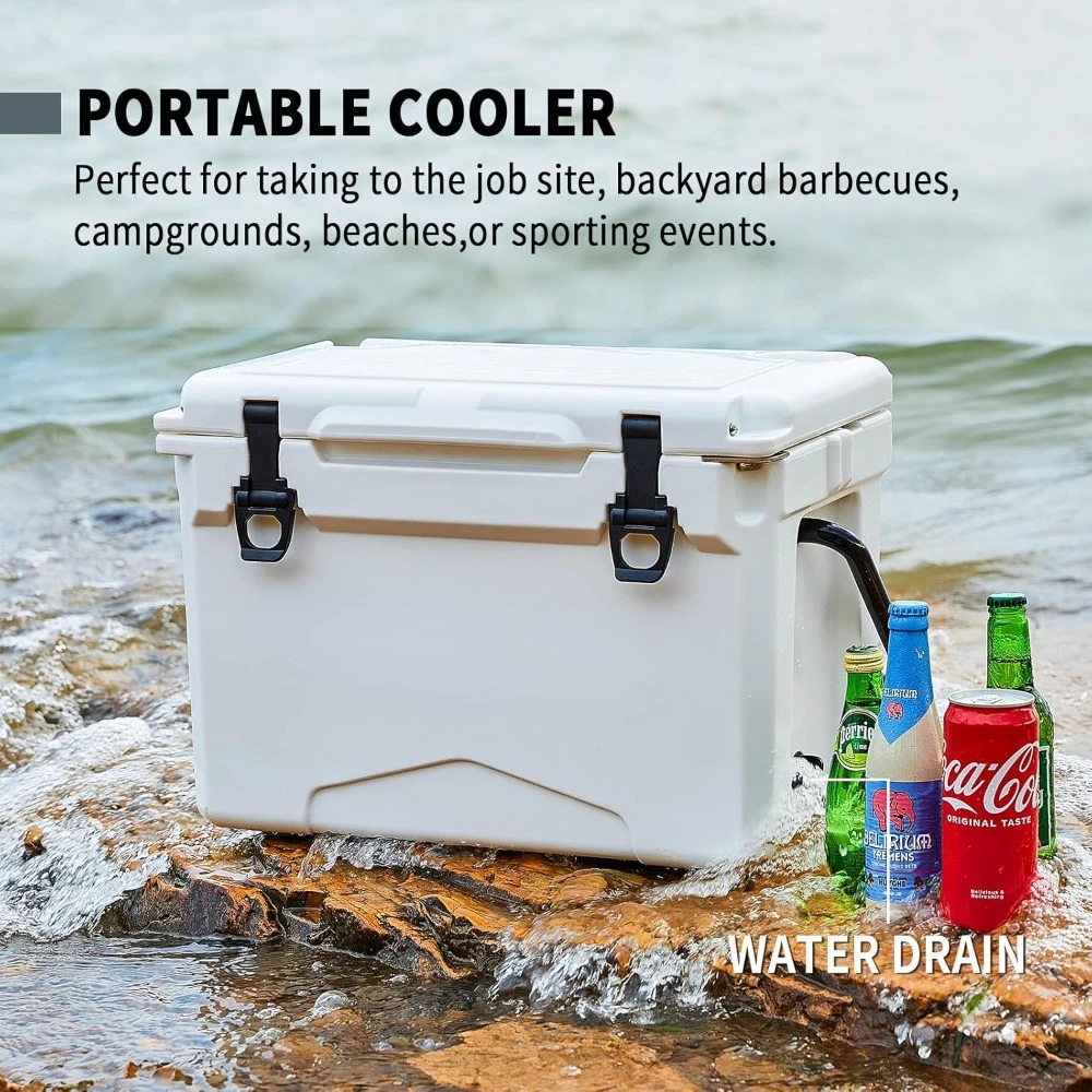 Insulated Portable Cooler 25 Qt Rotomolded Cooler With Sealing Ring Ice Box Camping Fridge Coolers Beach Fishing Hiking Sports