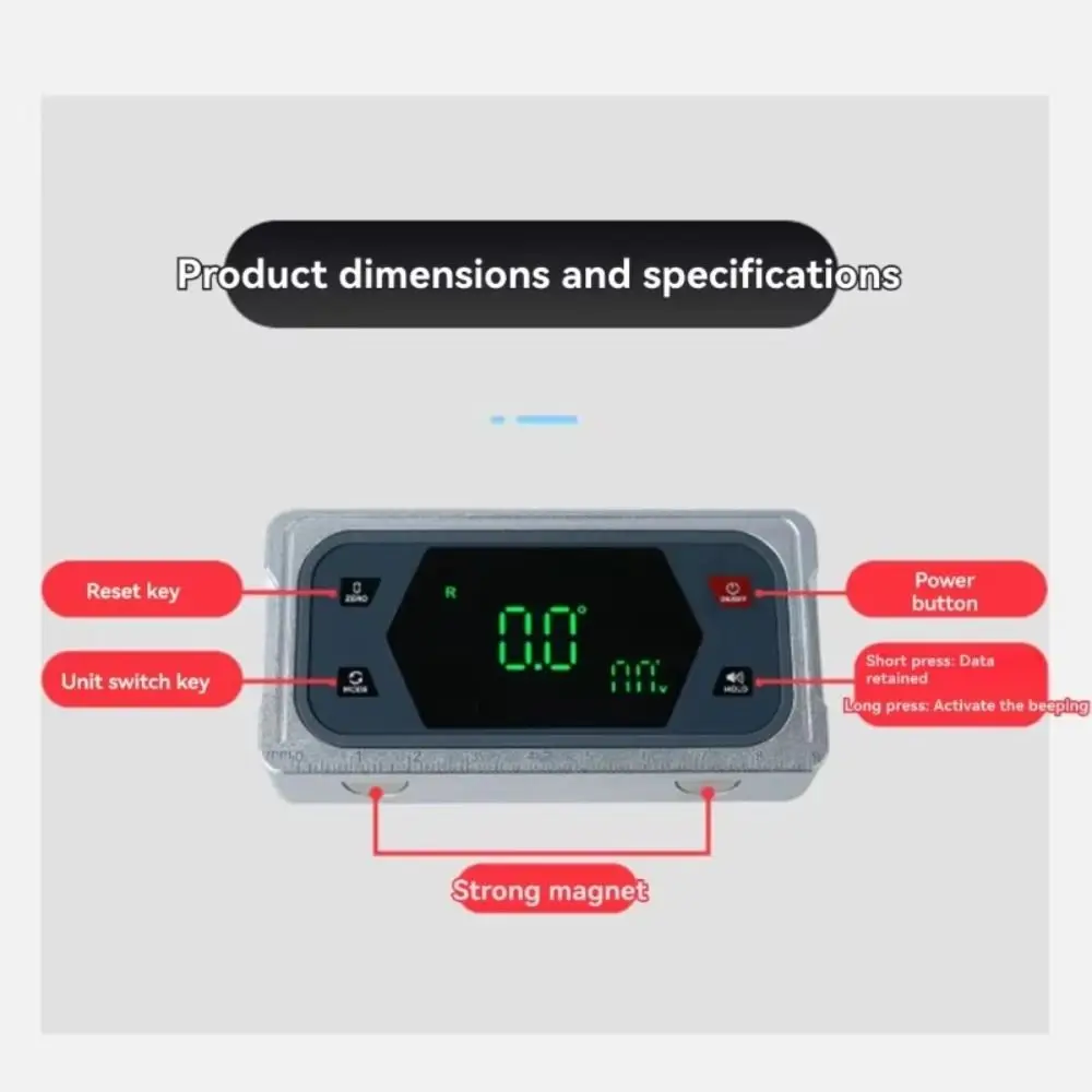 Busur Derajat Digital dengan Basis Magnetik, Layar LCD Backlit, Basis V-Groove, Inclinometer Digital, Fitur Suara, Layar Backlit, Pencari Sudut