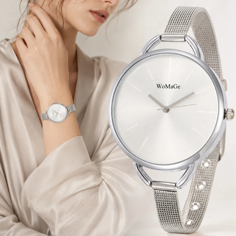 Elegant Women's Watch Simple Ultra‑thin Mesh Metal Strap Simple Analog Quartz Wristwatch Fashion Ladies Watch Clock Gift Montre