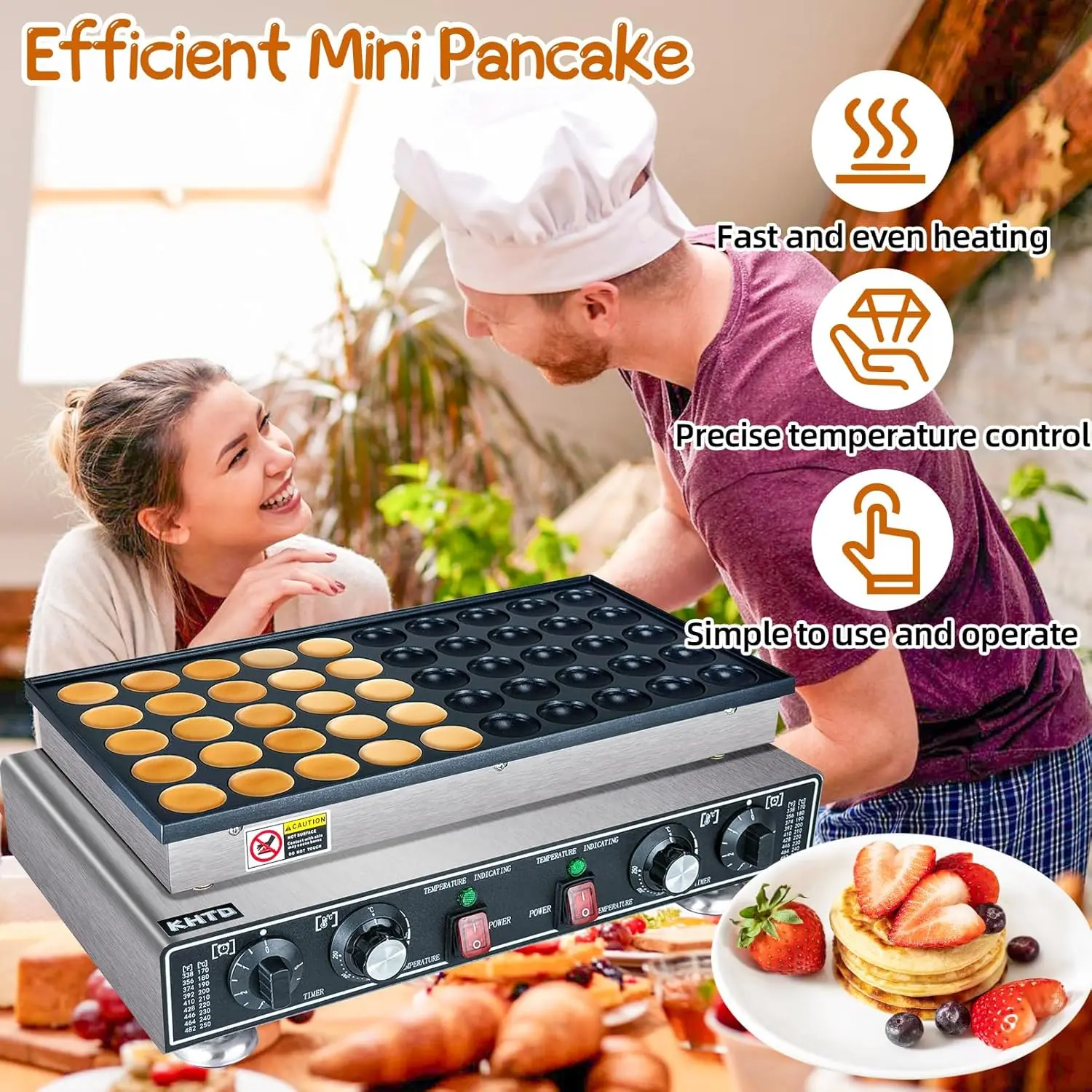 Maker Machine, 50PCS Electric Nonstick Dutch Pancake Maker 110V 1600W, Commercial Muffin Maker with 2 Thermostats & 2 Timers Sep