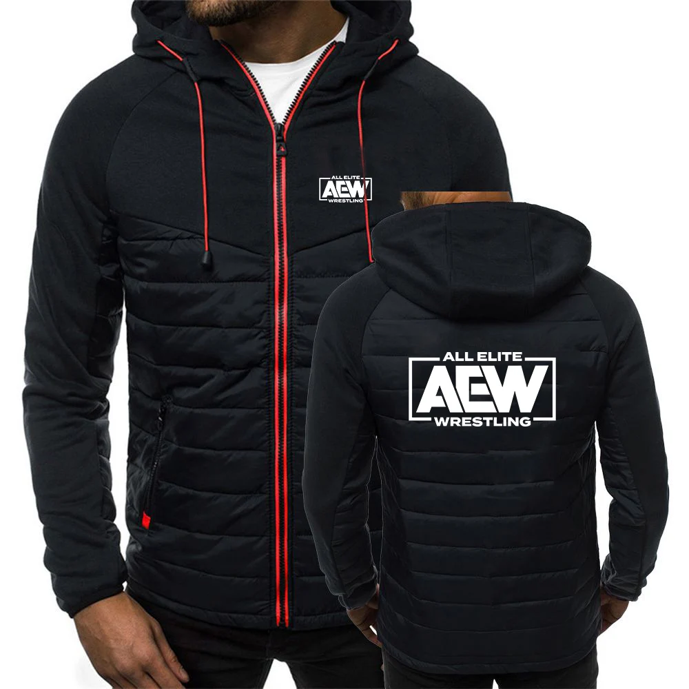 All Elite AEW Wrestling AEW Men Autumn Winter Patchwork Seven-color Cotton-padded Jacket Keep Warm Hooded Coats Printing Clothes