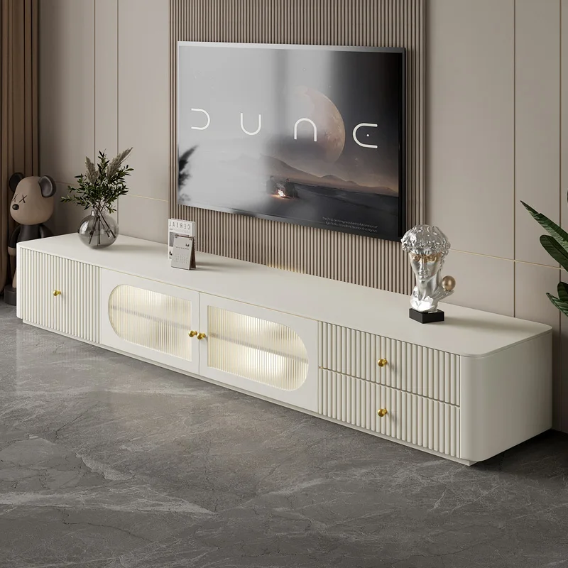 

TV cabinet coffee table combination living room household French rock slab solid wood TV cabinet floor