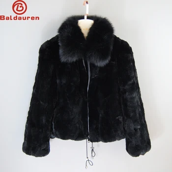สไตล์ใหม่ผู้หญิงฤดูหนาวหนานุ่ม Real Rex กระต่ายขนสัตว์ Rex กระต่าย Fur Jacket จริง Fox ขนสัตว์ Overcoat