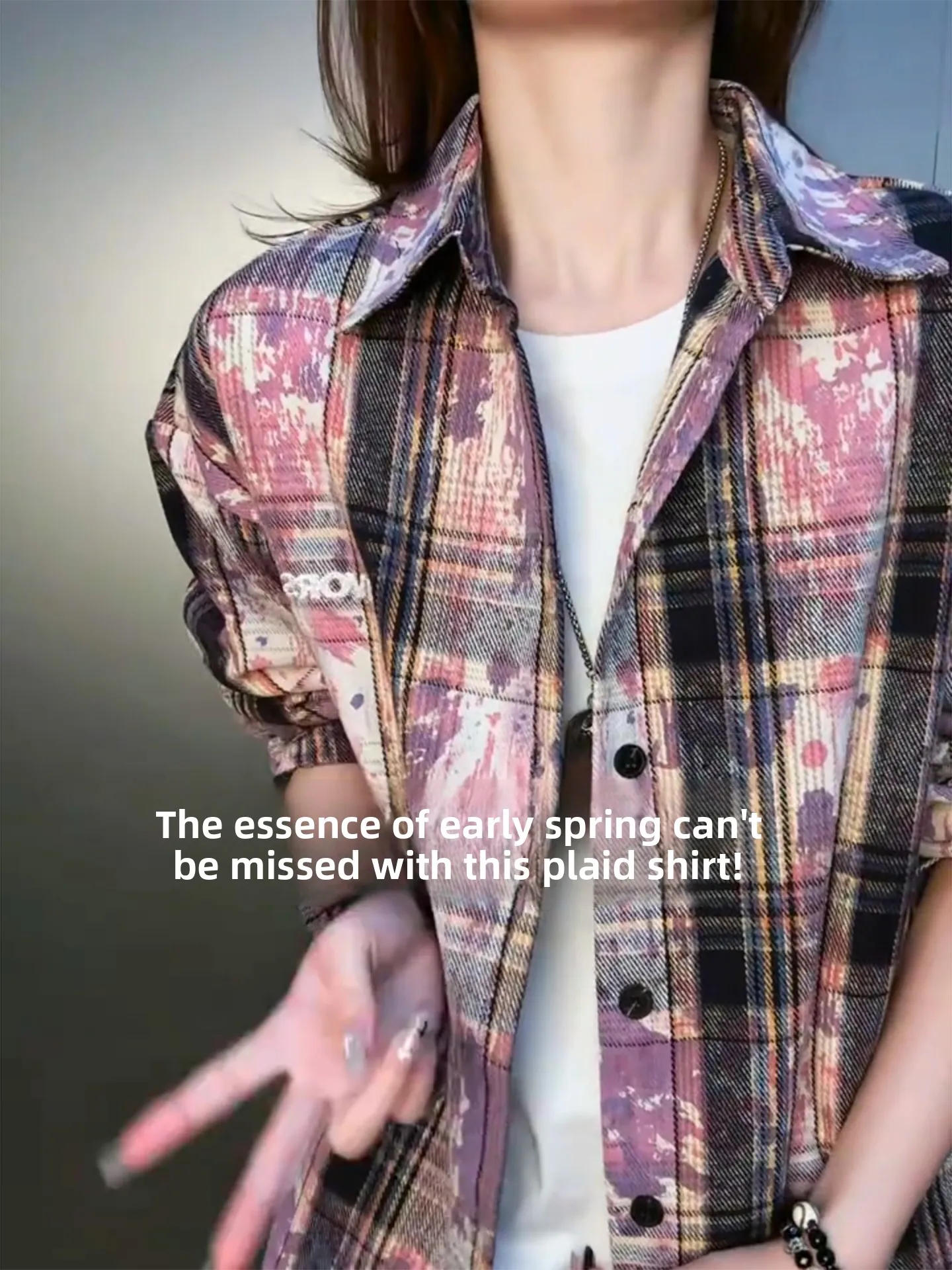 

Мужская рубашка с длинным рукавом в фиолетовую клетку, весенне-осенняя, в американском ретро-стиле, повседневная, молодежная, свободного кроя, верхняя одежда