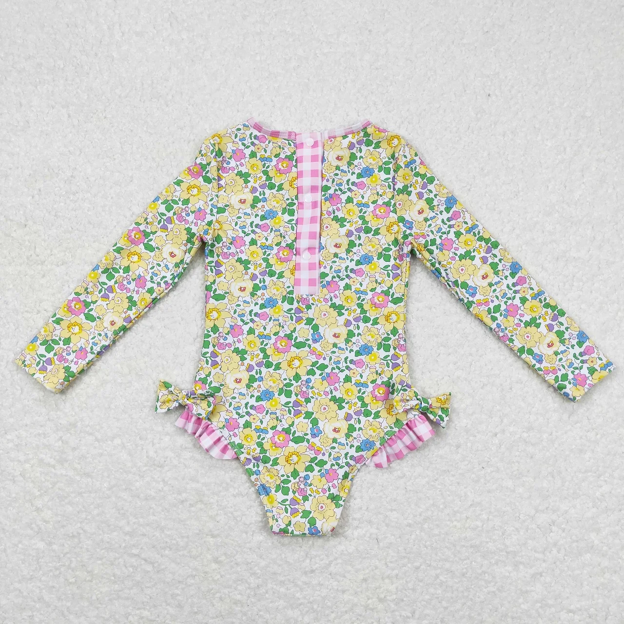 Wholesale Baby Girl One Piece Long Sleeves Swimming Suit Children Toddler Summer Inner Floral Ruffle Swimwear Infant Swimsuit