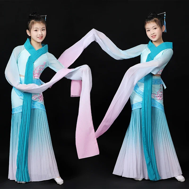 Traje clássico manga longa para água, roupa tradicional yangko, estilo chinês, fantasia de dança, hanfu