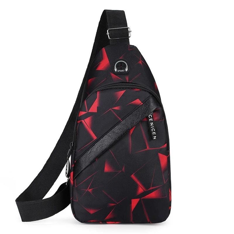 Men's Chest Bags Geometric Print Oxford Cloth Casual Crossbody Bag Sports Travel Outdoor Chest Shoulder Bags