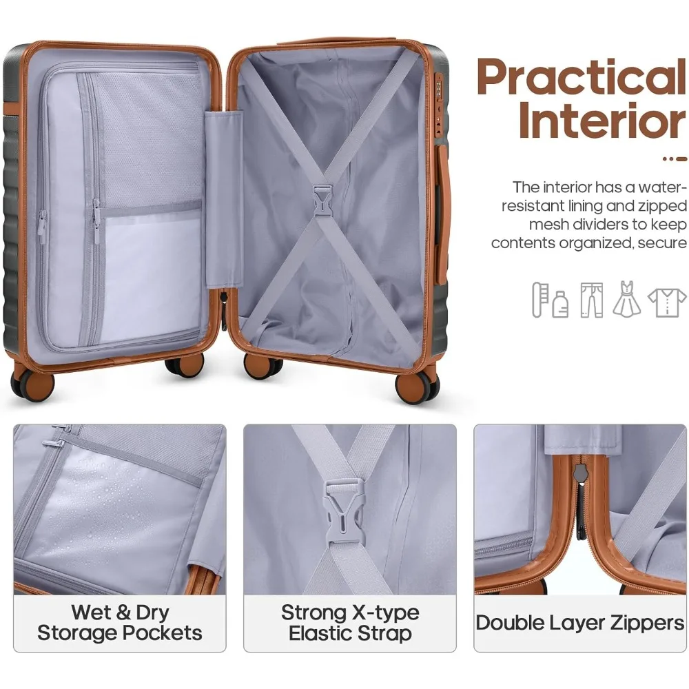 Juego de equipaje giratorio rígido de 3 piezas, 20 carteras con cerradura TSA, maleta de viaje duradera para uso diario