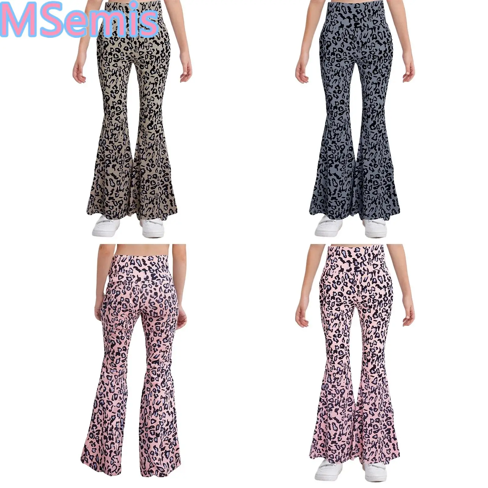 

Kids Girls Fashion Leopard Print Bell-Bottom Pants Hip-Hop Jazz Dance Streetwear Elastic Waistband Trousers