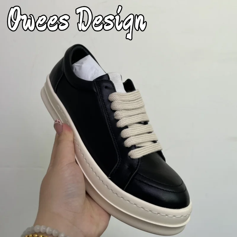 

Дизайнерская мужская обувь, повседневные кожаные низкие женские кроссовки, модные роскошные туфли на плоской подошве с круглым носком, дизайнерская уличная обувь на платформе, черные туфли на плоской подошве