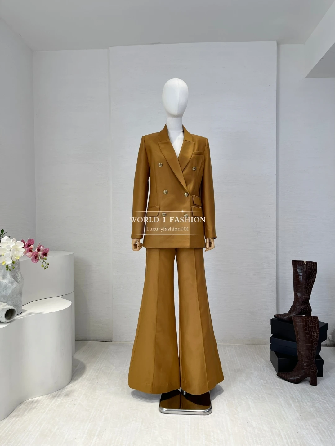 

Lapel Blazer Tops and Pants Set 2025 New Fashion Camel Brown Long Sleeve