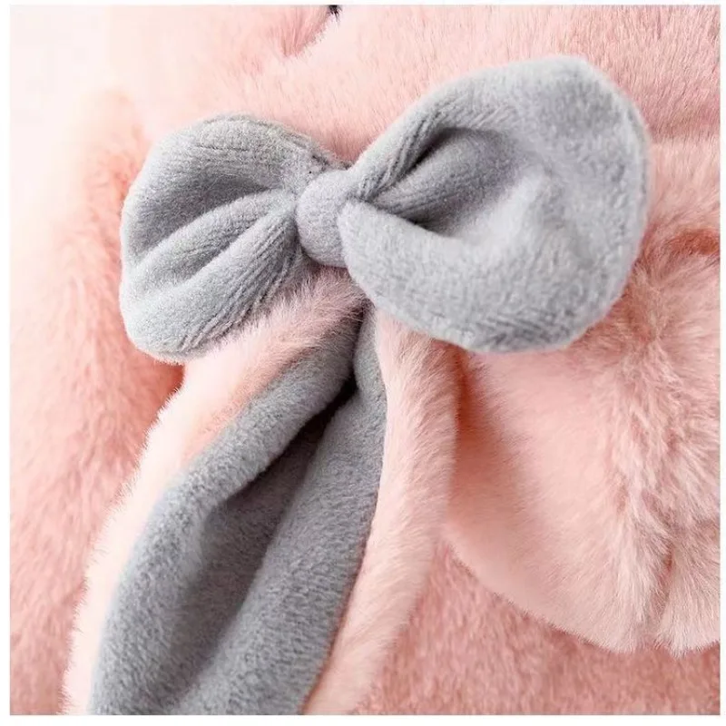 Winter New Children\'s Clothing Girls Long Sleeve Hooded Thick Fur Cartoon Cute Rabbit Ears Coat