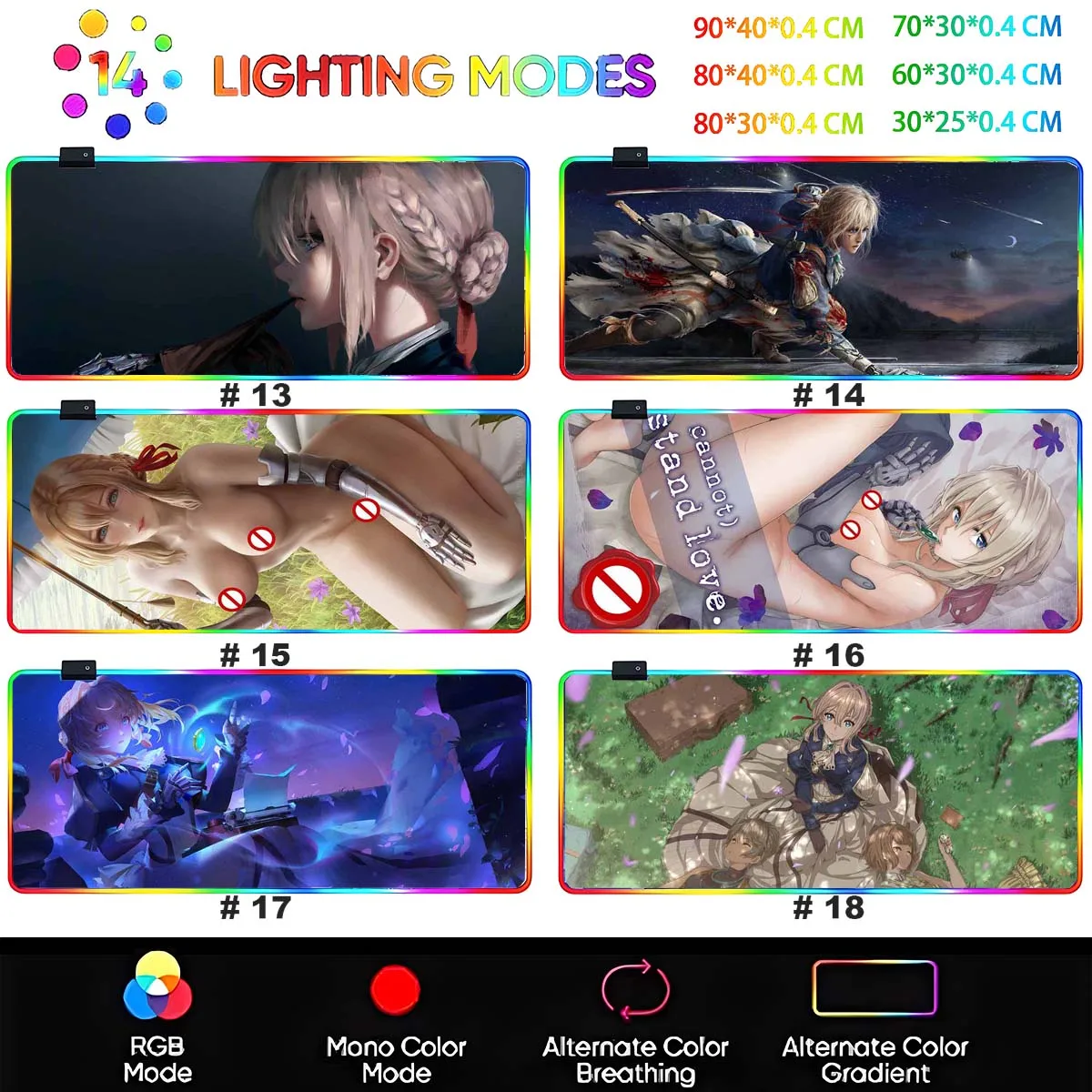 أنيمي V_Violet E_Evergarden RGB الخلفية ماوس الوسادة ماوس حصيرة V_Violet LED كبيرة ماوس الوسادة عدم الانزلاق حصيرة لوحة المفاتيح ألعاب الملحقات