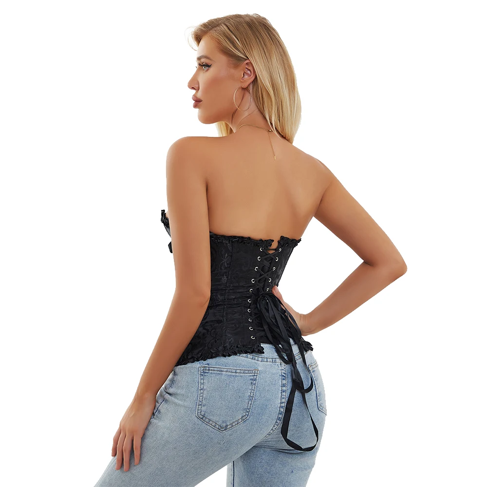 Jacquard Floral Overbust Corset Front Busk/Zipper Waist Bustier Top Elegant Corselet Basques