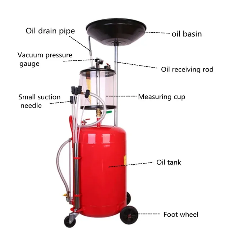 Hot Sale Plastic Waste Oil Lift Drain with Casters Oil Drainer Vehicle 80L Waste Engine Oil Picker Machine