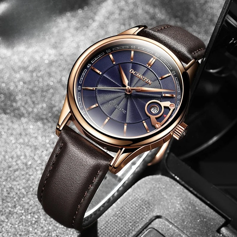 شخصية بسيطة الأعمال عارضة الحركة الميكانيكية التلقائية ووتش حزام من الجلد الساعات الميكانيكية للرجال #1