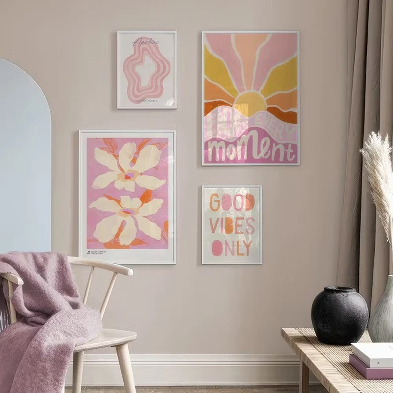 Flowers Pink Art Prints Nordic Cream Style Posters Minimalist Healing Color Dopamine Canvas Painting Living Room Wall Decor