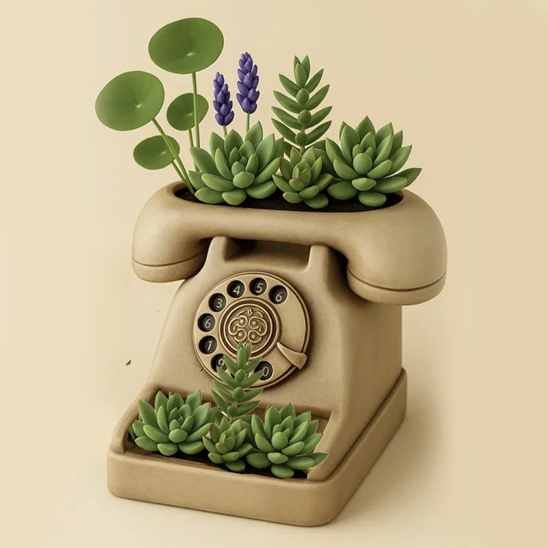 3D Vintage Rotary Telephone Succulent Pot Silicone Mold DIY Flower Pot Cement Clay Scented Candle Craft Mold Home Decor view 2