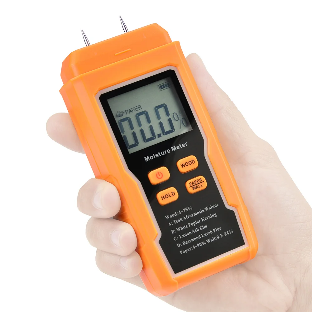 Two Pins Wood Moisture Meter with Temperature Display Digital Timber Damp Detector Moisture Reader for Lumber Concrete Building