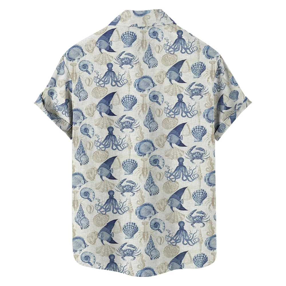 Original summer sea creatures leisure travel large size short sleeve shirt Hawaiian style digital print loose trend shirt