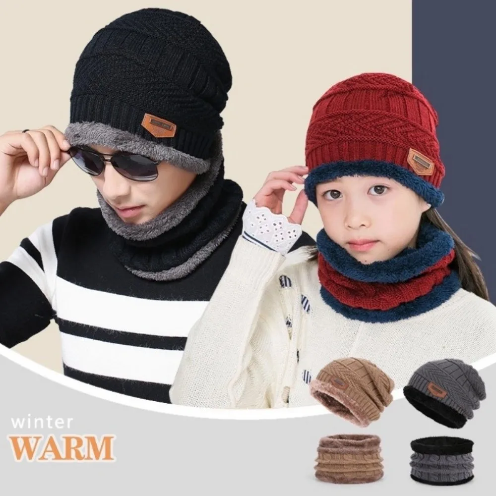 

Fashion Warm Hat Scarf Set Knitted Autumn Winter Neck Scarf Cap Set Thicken Soft Fleece Ski Cap Bonnet Hat