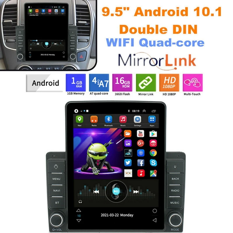 

Double Din 9.5Inch Android HD MP5 Player Car Stereo FM Radio Bluetooth WIFI GPS Navigation Mirror Link Contact Screen