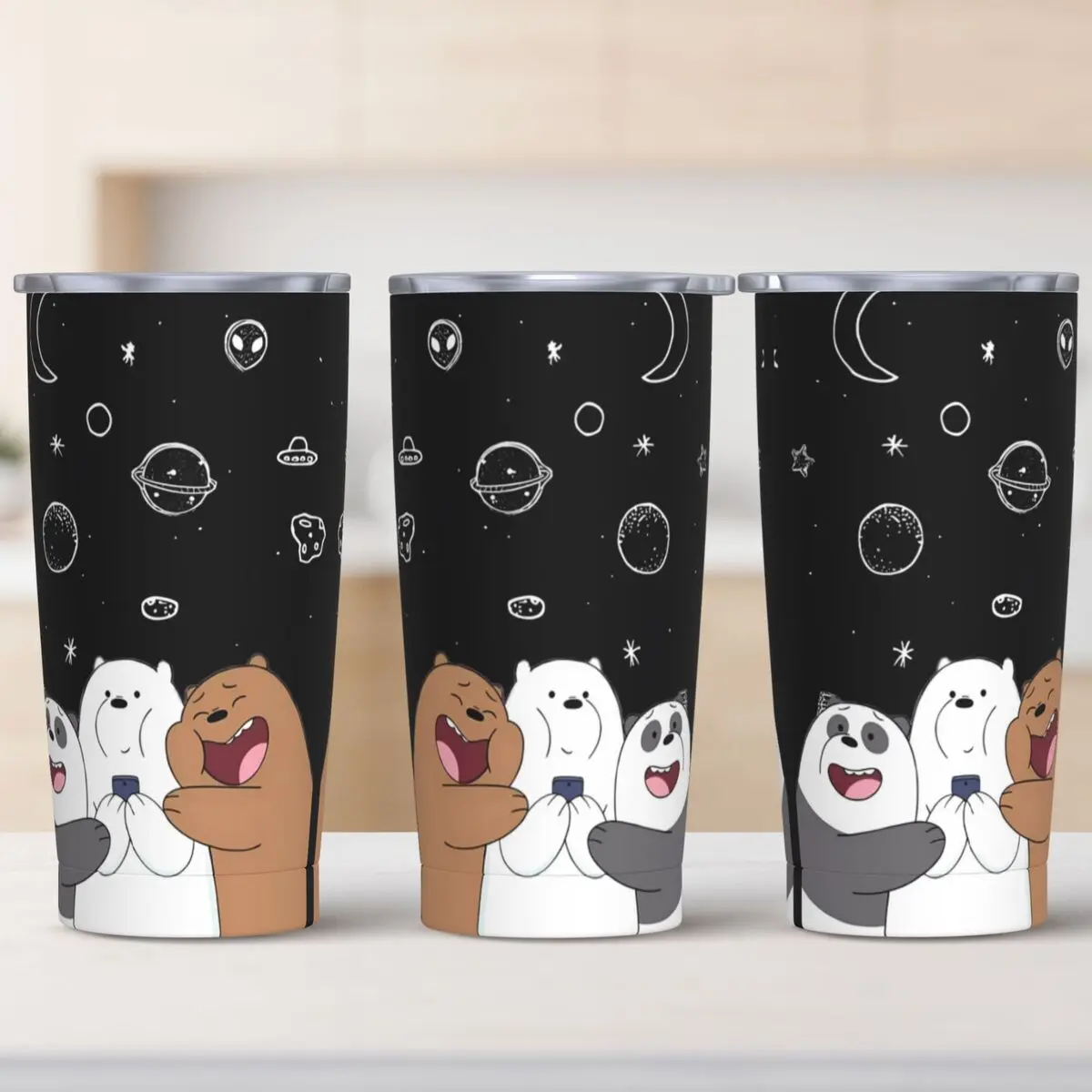 We Bare Bears Planets Stainless Steel Tumbler Driving Thermal Mug With Straws and Lid 20oz Mugs Cup Cold and Hot Water Bottle