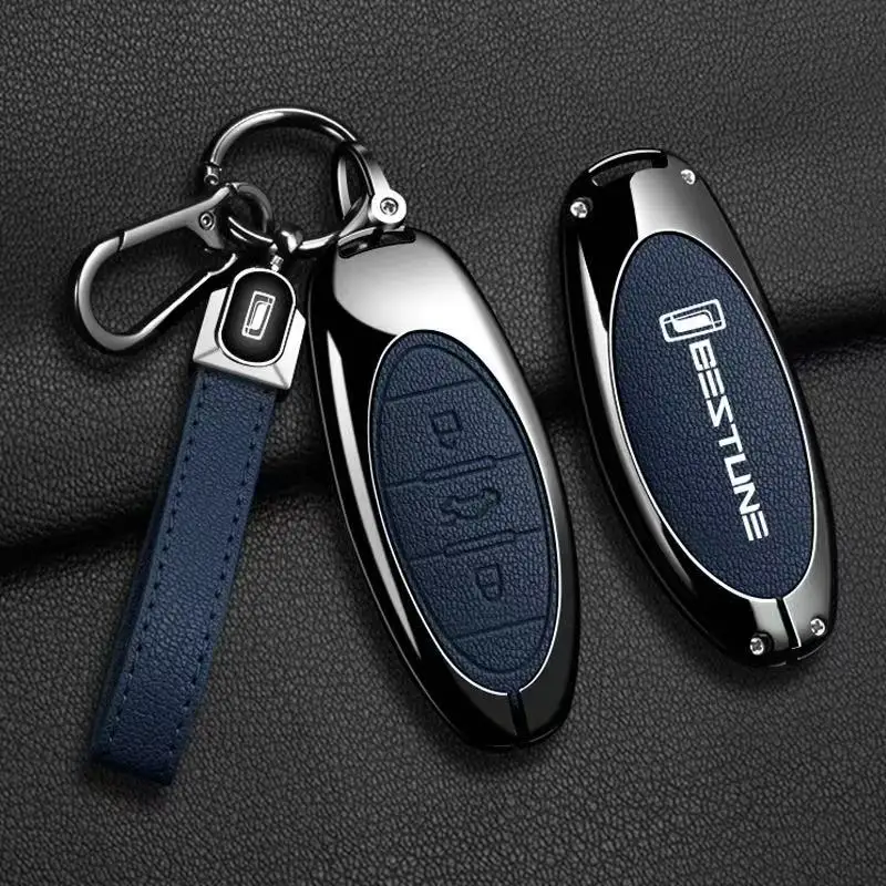 

Zinc Leather Car Key Fob Cover Case For 2021 FAW Bestune T77 T77pro New B70 T55 T33 T99 Protector Holder Keychain Accessories