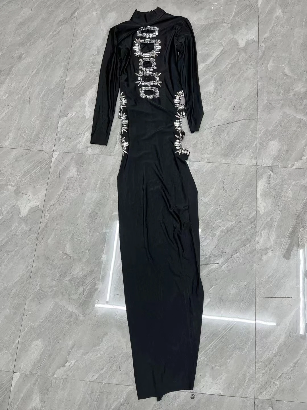 Vestido largo sexi recortado con diamantes de imitación para boda y cumpleaños, vestido largo con abertura larga para banquete de noche, traje de fiesta para discoteca, vestido de desfile