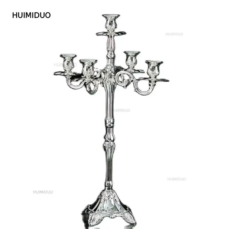 Luxury Tall Candle Holder Metal Living Room Silver Tealight Five Arm Candlestick Wedding Centerpieces Bougeoir Home Decor FC370