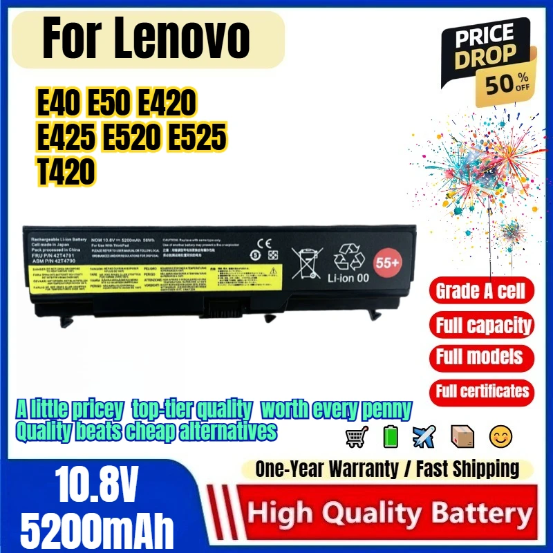 T410 for Lenovo E40 E50 E420 E425 E520 E525 T420 Laptop Battery High Quality Capacity Battery Replacement Bateria Grade A Cell