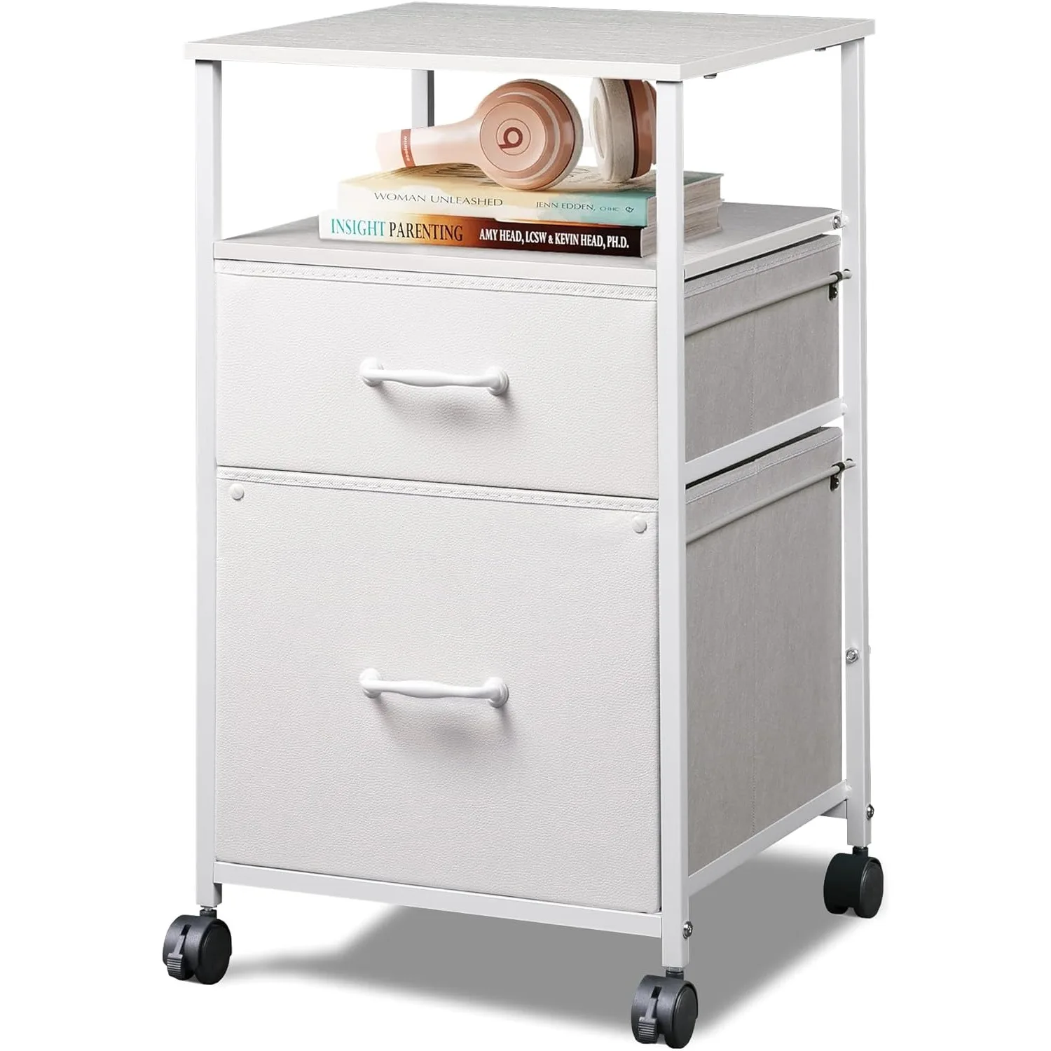 

DEVAISE 2 Drawer Mobile File Cabinet, Rolling Printer Stand with Open Storage Shelf, Fabric Vertical Filing Cabinet