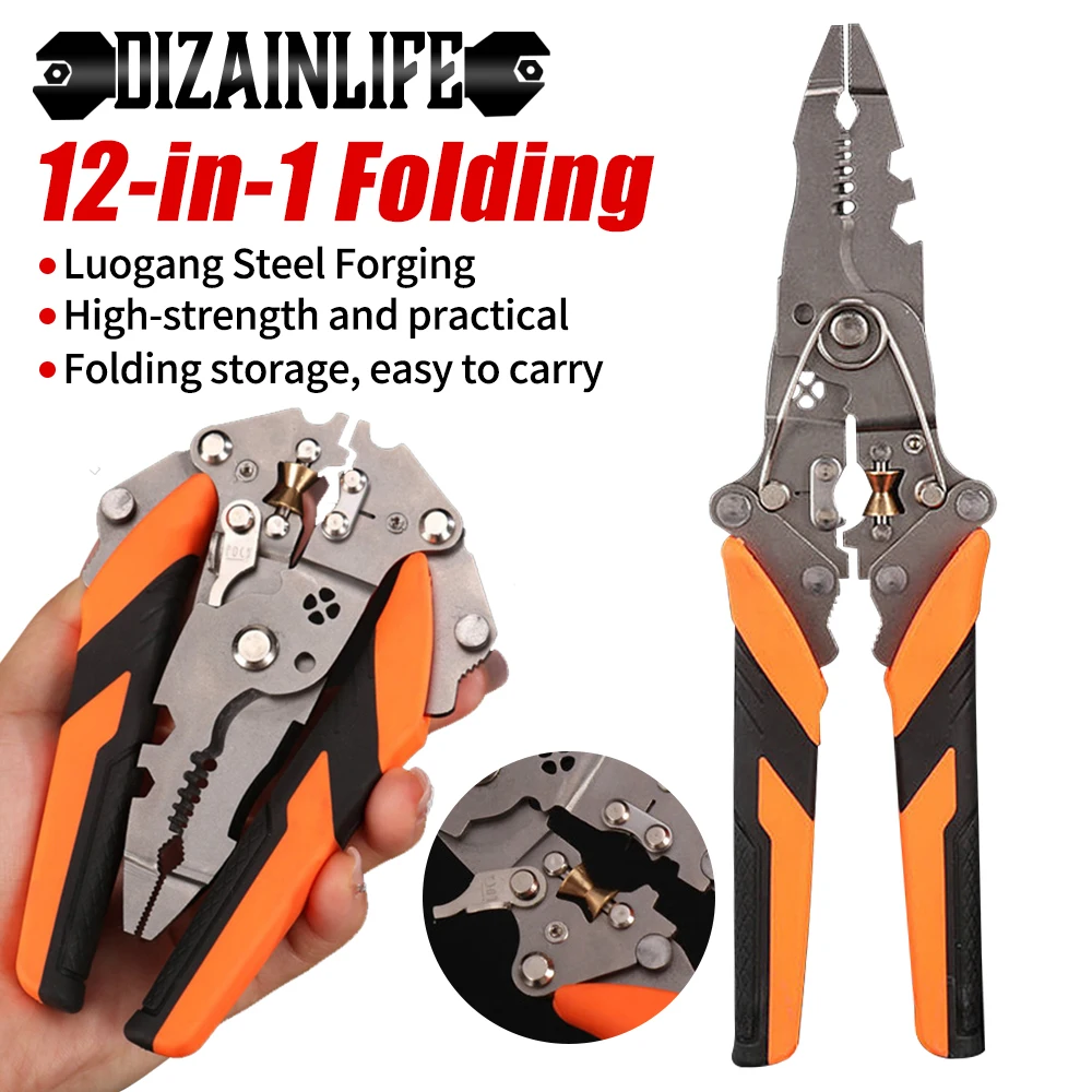 12 in 1 Multifunctional Wire Strippers Folding Electrician Crimping Wire Stripping Pliers Tools Universal Wire Cutting Pliers