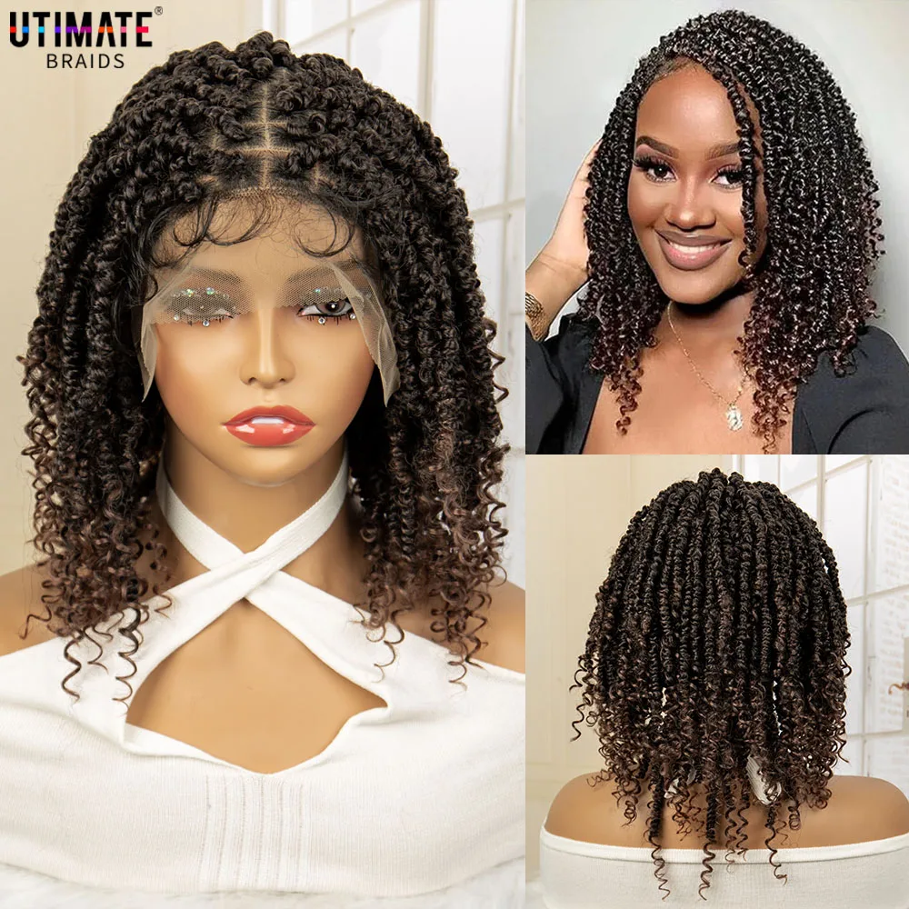 

Brown Synthetic Short Braided Wigs 14 Inches Lace Frontal Bob Twist Knotless Box Braided Wigs for Black Women with Baby Hair